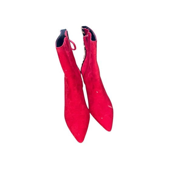 FSJ Red And Leopard Patterned Suede Pointed Toe Booties Size 10 - Picture 7 of 9